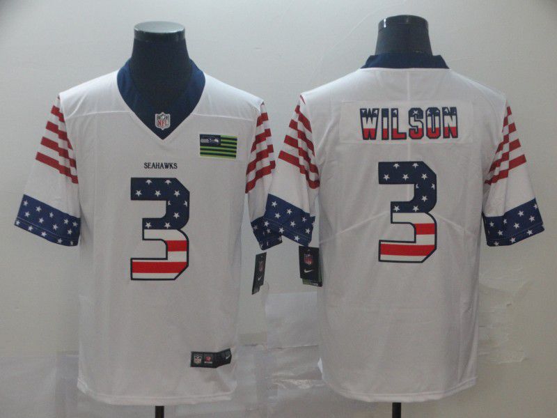 Men Seattle Seahawks #3 Wilson White Retro USA Flag Nike NFL Jerseys->dallas cowboys->NFL Jersey